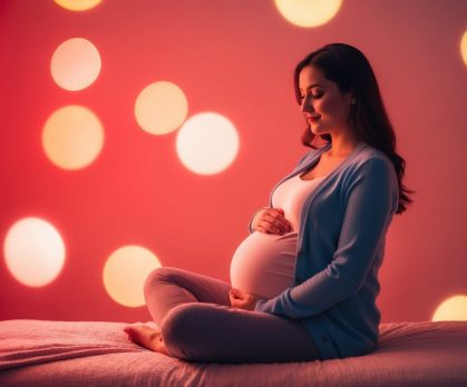 Pregnant woman using red light therapy